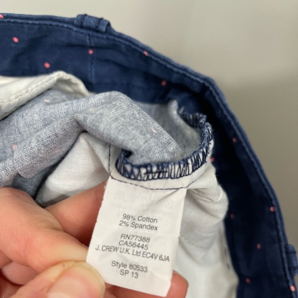 J. Crew by Bermuda Shorts Blue Pink Polka Dot Flat Front Stretch Pockets Cotton - Picture 8 of 9